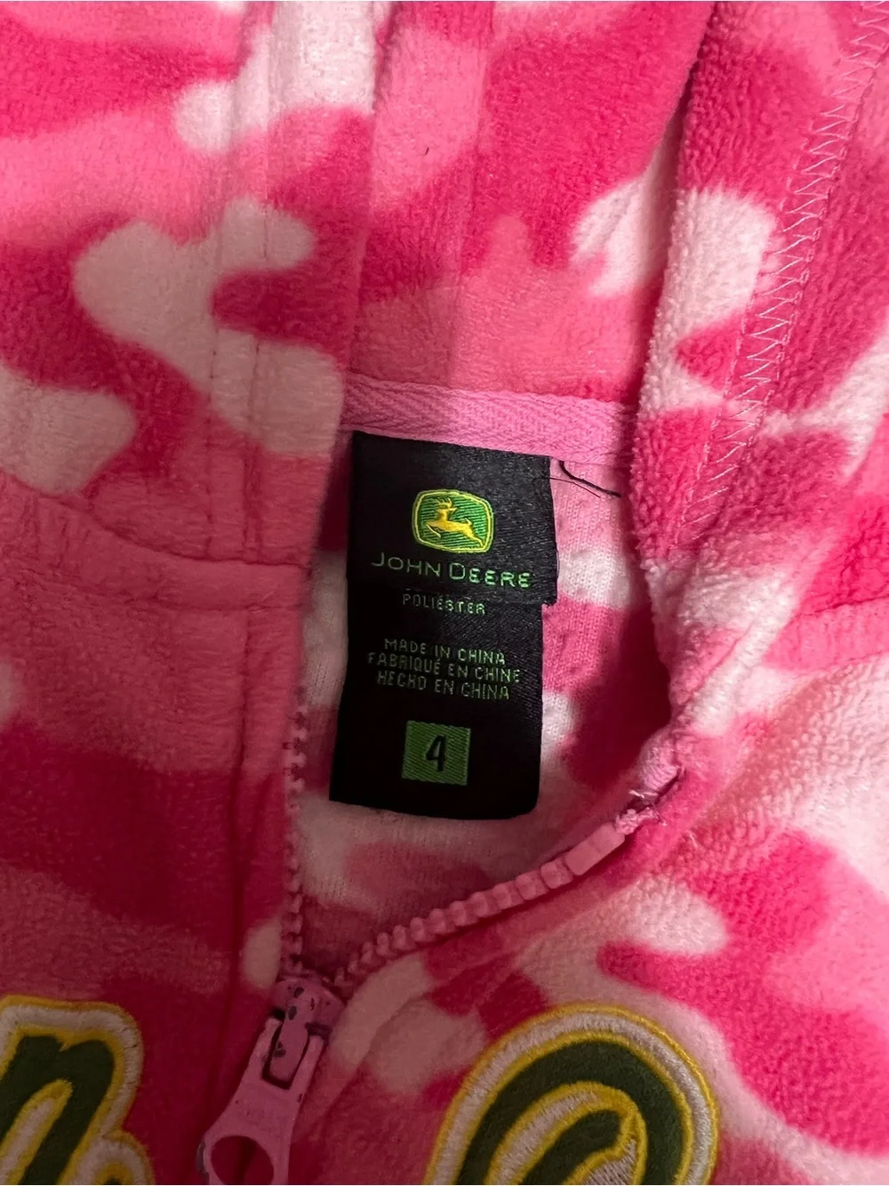 Girls John Deere Pink Camo Hooded Fleece Jacket